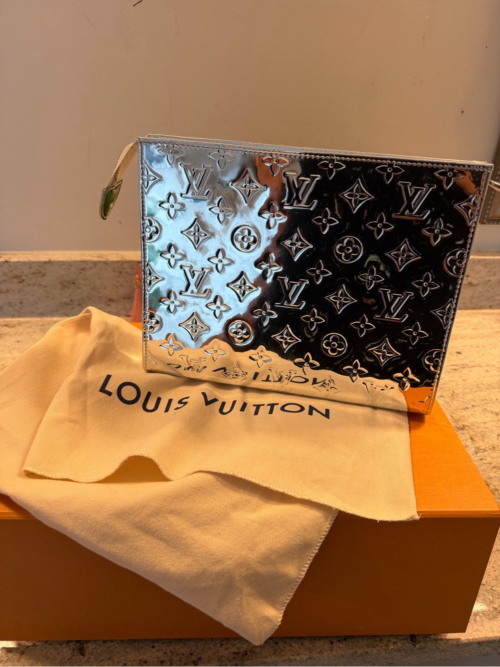 Louis Vuitton Metallic Silver Monogram Cosmetic Pouch